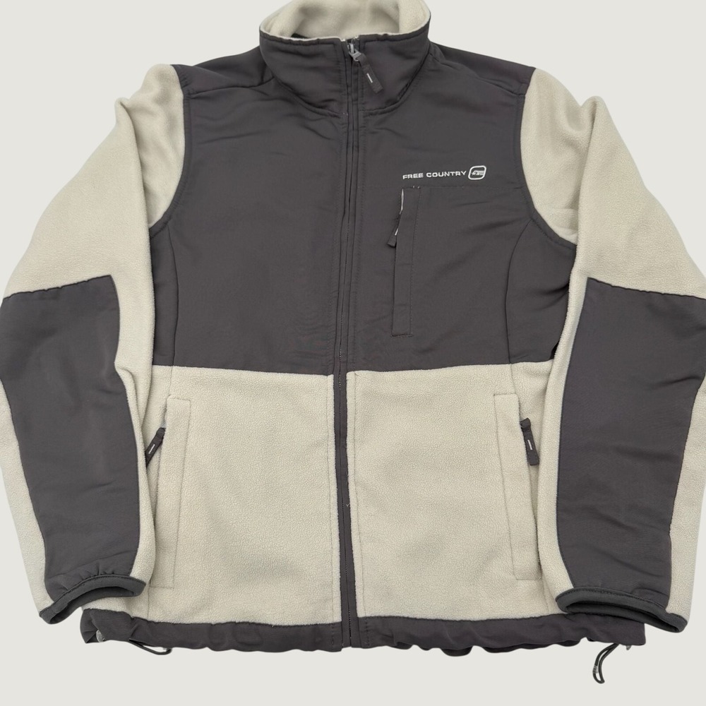 Free Country Fleece Jacket Medium Hiking Outdoor Polyester Colorblock Gray Cream